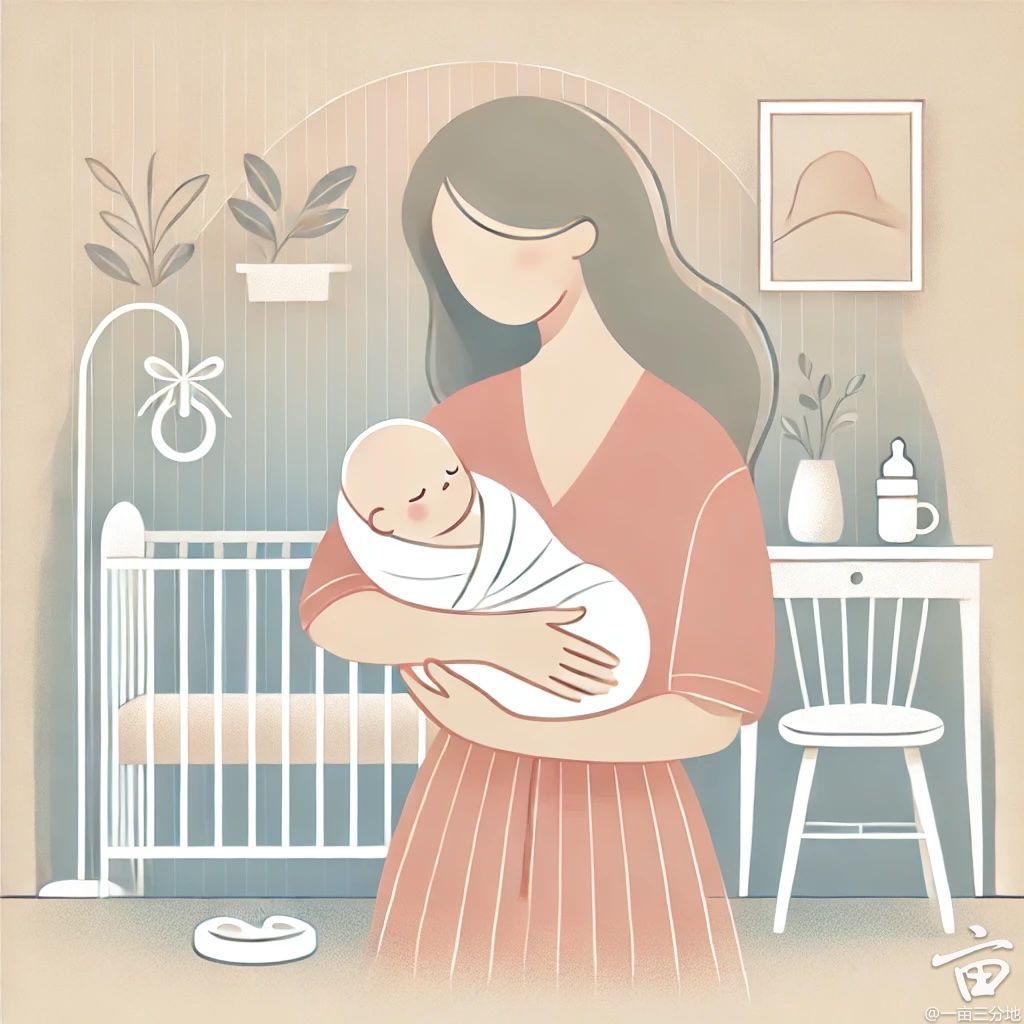 DALLE 2024-11-15 10.17.45 - A minimalistic illustration of a nurturing nanny holding a newborn bab ...